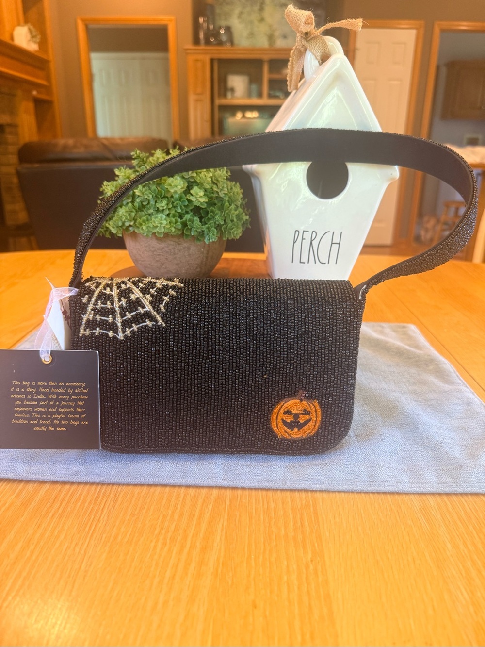 Beaded Halloween Dog Crossbody Bag in Black - Picture 2 of 3